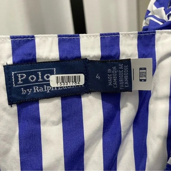 Ralph Lauren Striped Ruffled Shirt Dress Wrap Sleeveless Blue White Stripe Sz 4 - Picture 6 of 14